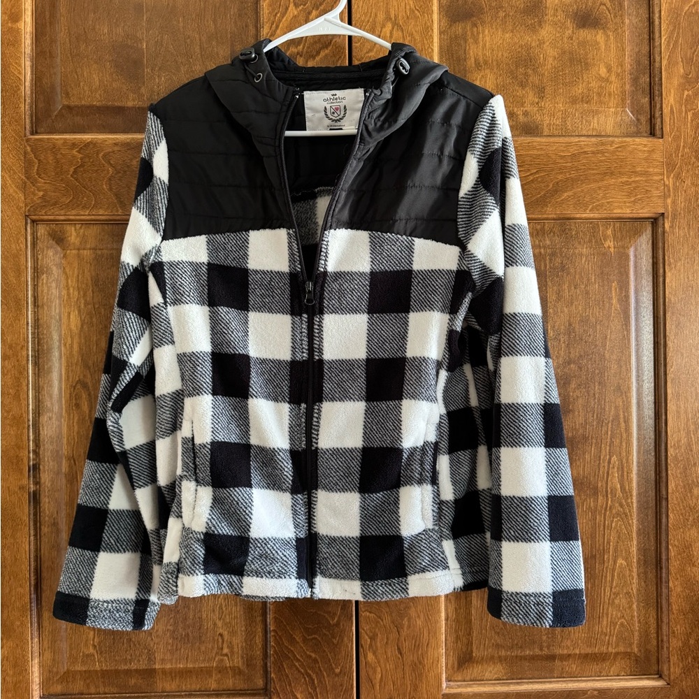 Athletic Collection Black and White Check Zip Up Fleece Jacket - Women's Sz XL